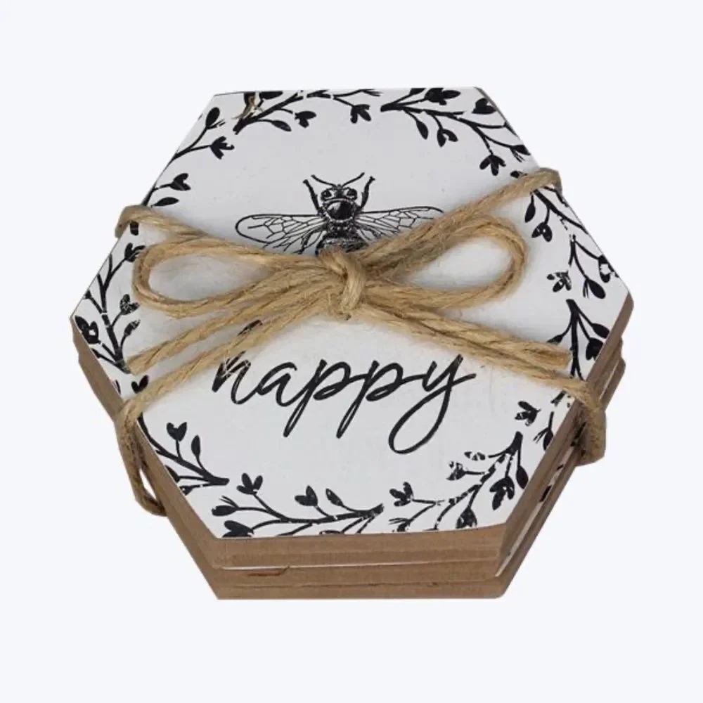 Buzzing Honey Bee Coaster Set of Four Happy Spring Summer Farmhouse Country